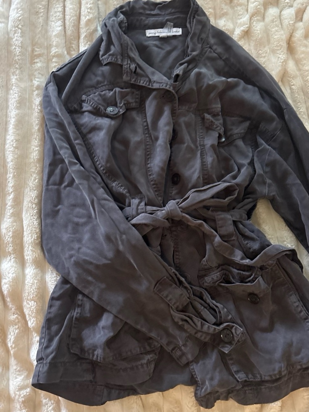 Young Fabulous & Broke Washed Gray Utility Jacket with Waist Tie